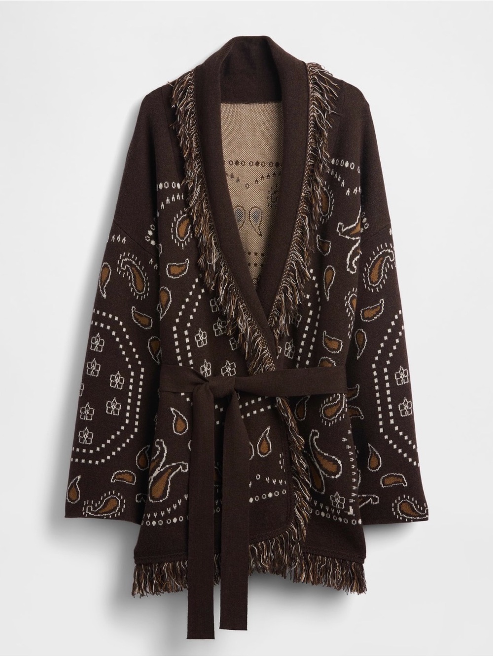 NWT Gap Cotton Blend Fringe Shawl Terra Brown Cardigan Sz XS/S (#732433)